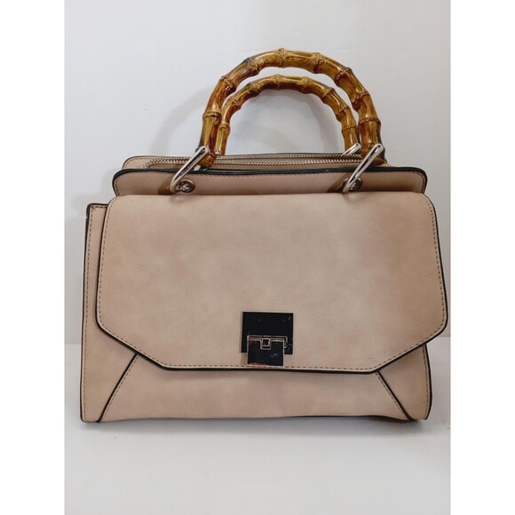 VR NYC Maya Bamboo Handle Satchel With Front Flap Lock Pocket - Picture 1 of 8